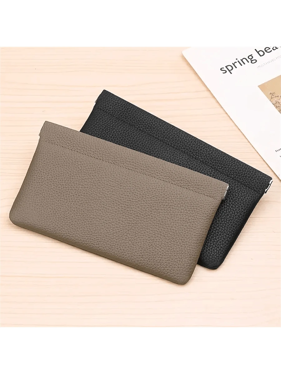 Minimalist PU Long Wallet With Self-Closing Function, Can Hold Passport, Driver's License, ID Card, Earphone Cables, Also Can Be Used As Cosmetic Bag, Wallet, Phone Pouch