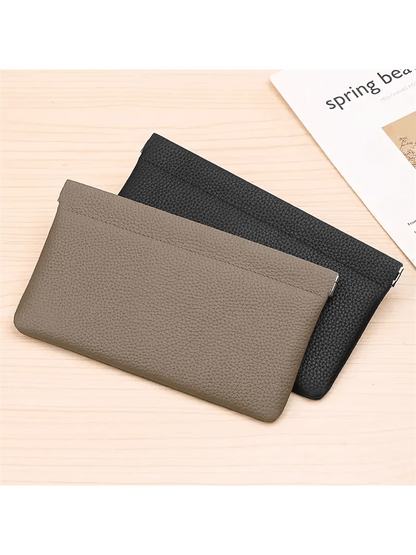Minimalist PU Long Wallet With Self-Closing Function, Can Hold Passport, Driver's License, ID Card, Earphone Cables, Also Can Be Used As Cosmetic Bag, Wallet, Phone Pouch
