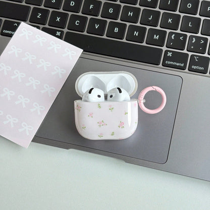 Minimalist White Pink Floral Flower Design Glossy Shockproof Protective Bluetooth Earphone Case Compatible With IPhone 1 2 3 4 Pro Spring Gift Birthday