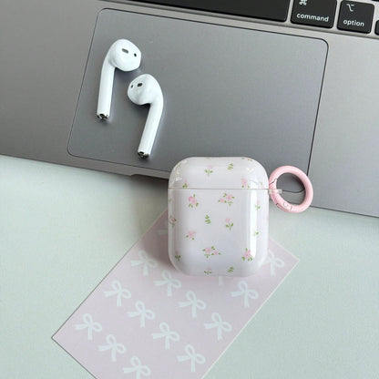 Minimalist White Pink Floral Flower Design Glossy Shockproof Protective Bluetooth Earphone Case Compatible With IPhone 1 2 3 4 Pro Spring Gift Birthday