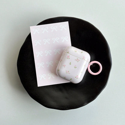Minimalist White Pink Floral Flower Design Glossy Shockproof Protective Bluetooth Earphone Case Compatible With IPhone 1 2 3 4 Pro Spring Gift Birthday