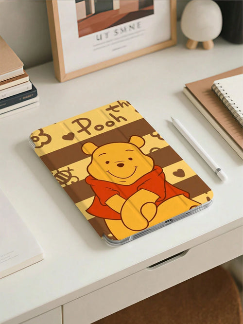 Miniso This Adorable Winnie The Pooh Pattern Tri-Fold Flip IPad Case Features A Transparent Bottom Shell, A Pen Slot For Upright Operation, And Is Compatible With IPad Cases (10th Generation, A16, Air
