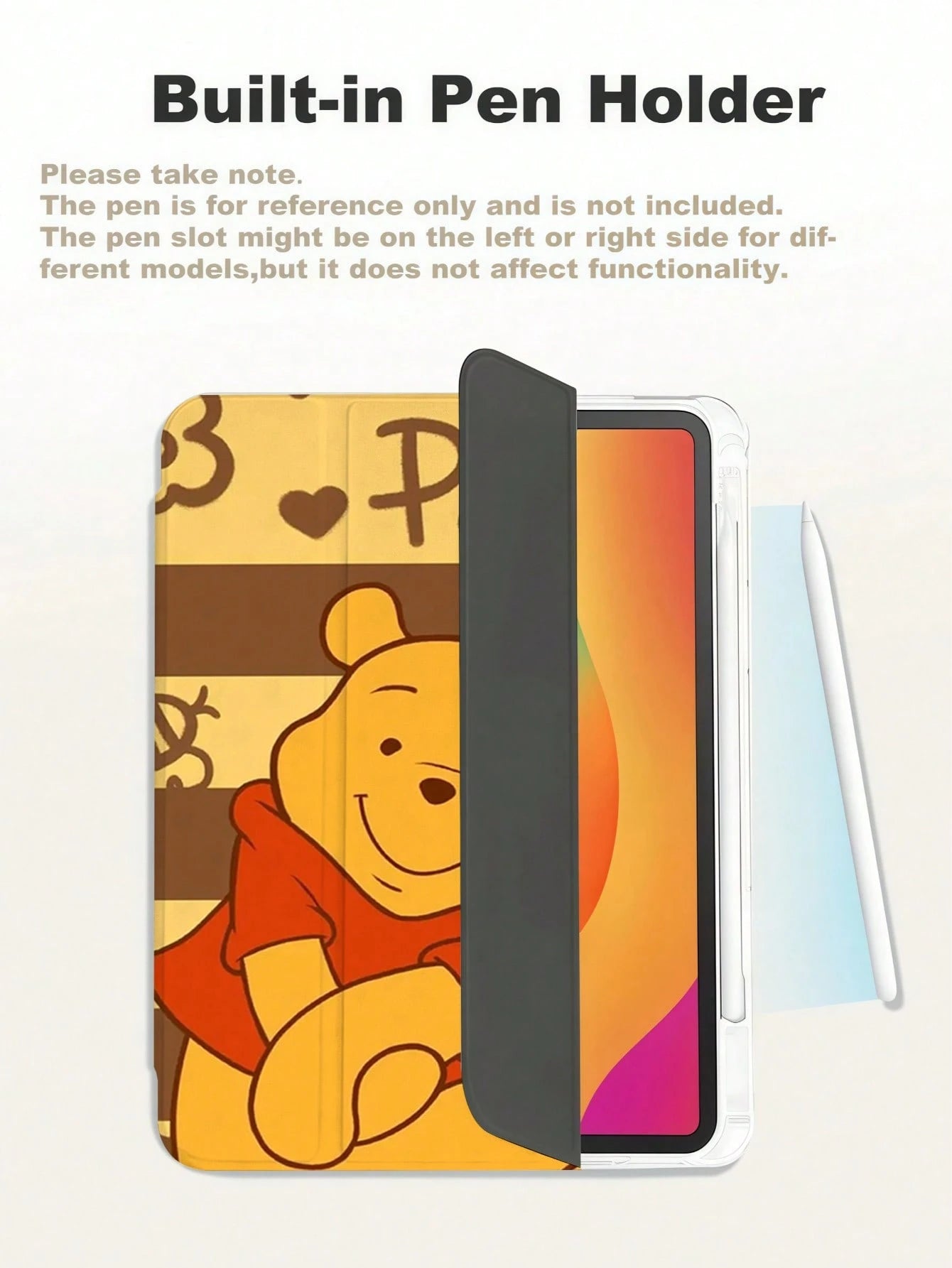 Miniso This Adorable Winnie The Pooh Pattern Tri-Fold Flip IPad Case Features A Transparent Bottom Shell, A Pen Slot For Upright Operation, And Is Compatible With IPad Cases (10th Generation, A16, Air