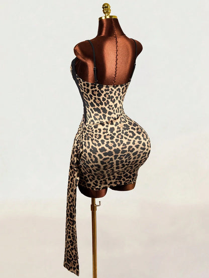 Mistrie Women's Leopard Print Sexy Spaghetti Strap Dress Night Out Black Summer