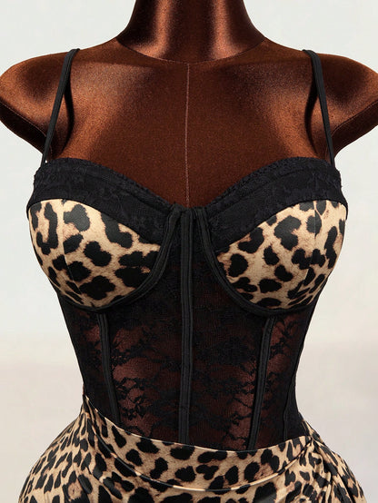 Mistrie Women's Leopard Print Sexy Spaghetti Strap Dress Night Out Black Summer