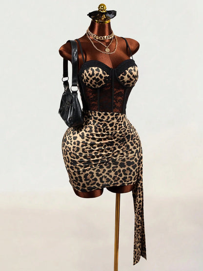 Mistrie Women's Leopard Print Sexy Spaghetti Strap Dress Night Out Black Summer