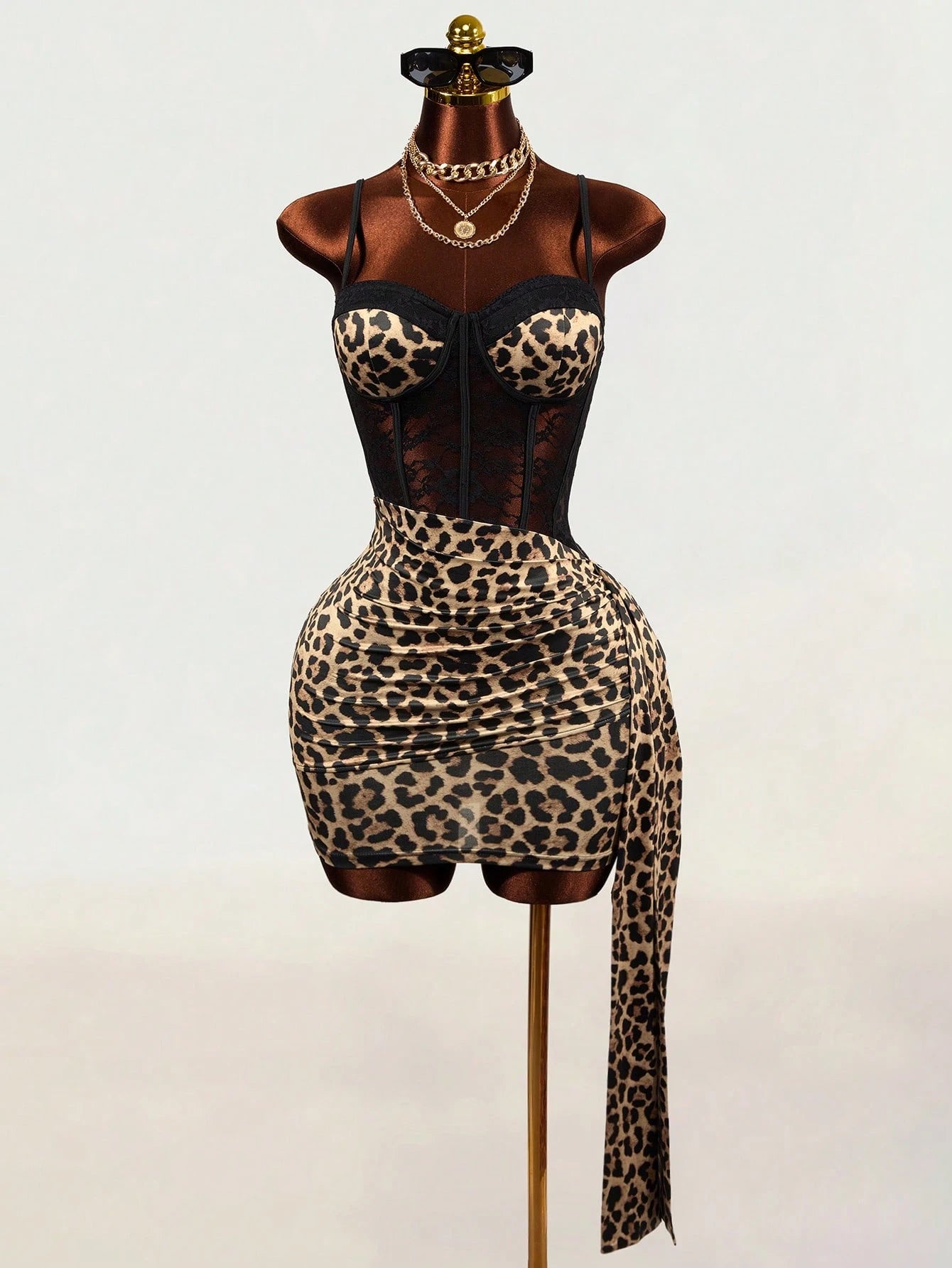 Mistrie Women's Leopard Print Sexy Spaghetti Strap Dress Night Out Black Summer