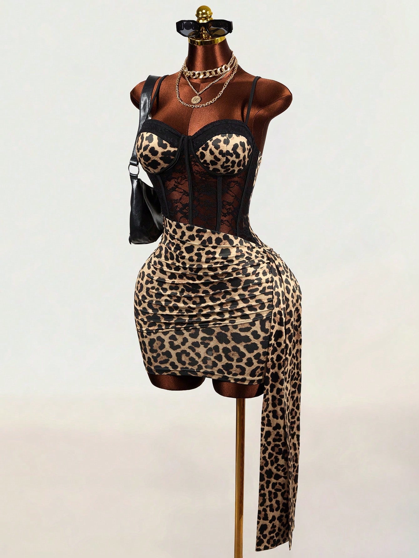 Mistrie Women's Leopard Print Sexy Spaghetti Strap Dress Night Out Black Summer