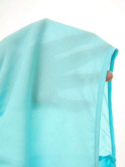 Mistrie Women's Solid Halter Tie Ruched Mini Dress,Teal Blue Summer Casual Beach Holiday Vacation Fashionable Resort Wear Ruffle Skirt Tankini Swimsuit Dress