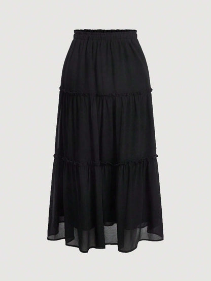 MOD Solid Frill Trim Ruffle Hem Skirt