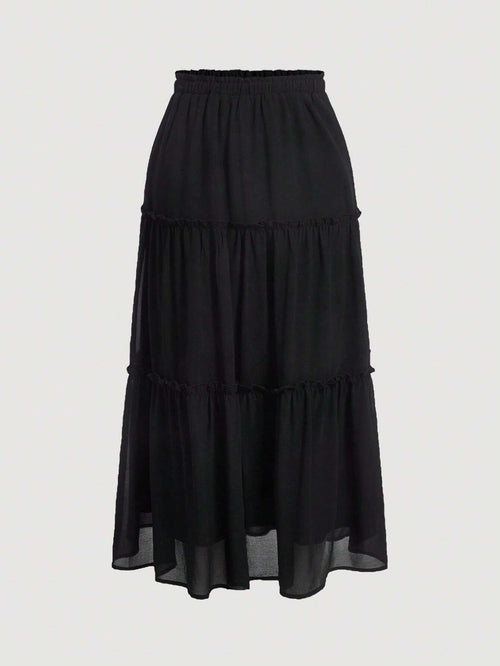 MOD Solid Frill Trim Ruffle Hem Skirt
