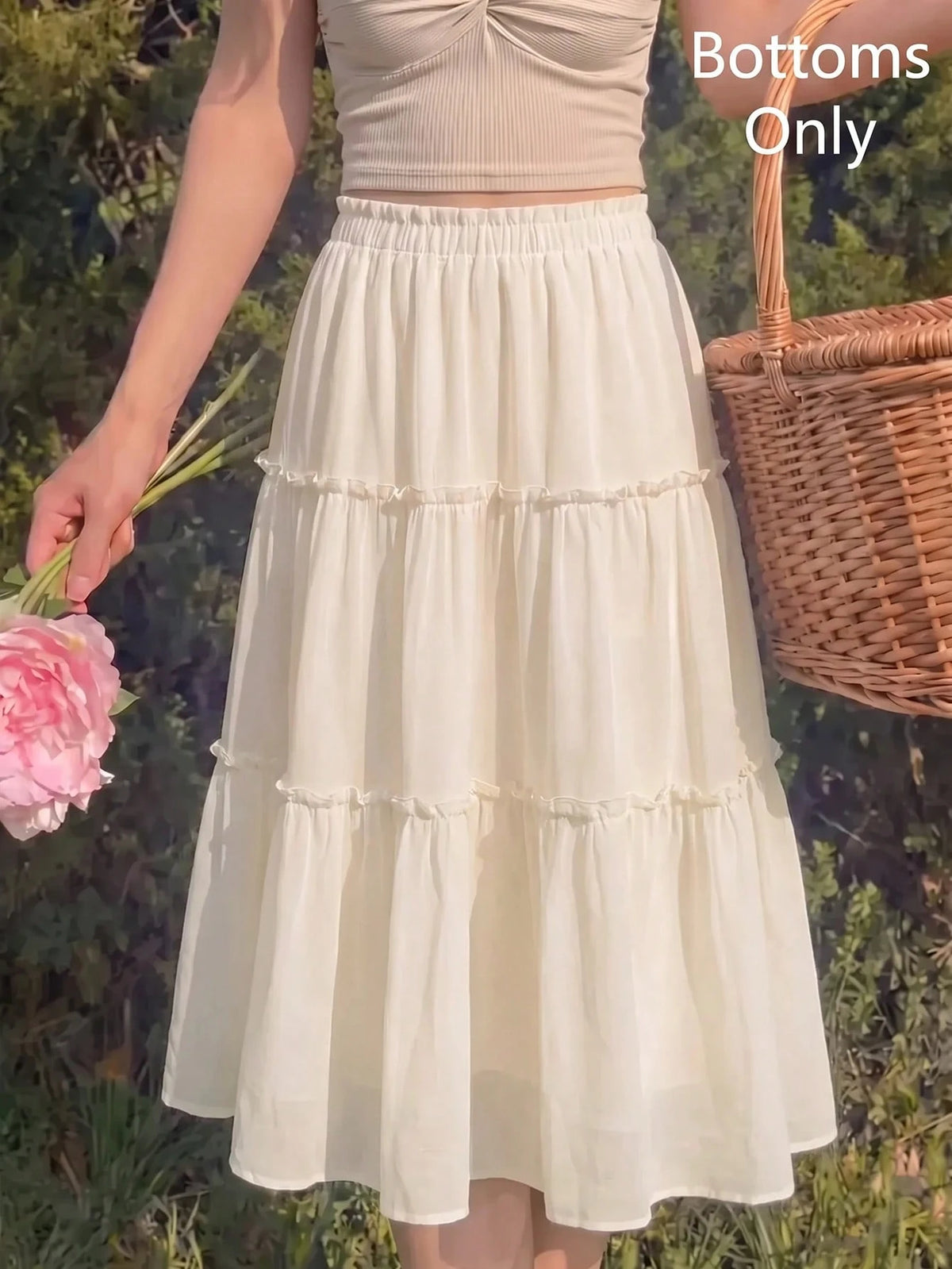 MOD Solid Frill Trim Ruffle Hem Skirt