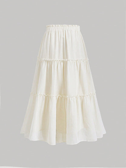 MOD Solid Frill Trim Ruffle Hem Skirt