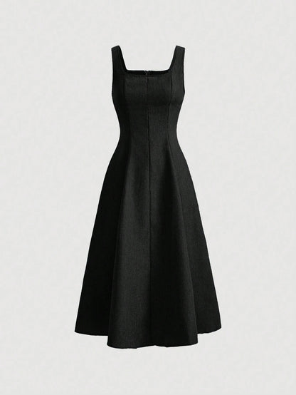 MOD Women Casual Solid Color Sleeveless Waist Cinched Sundress For Summer,Business Casual Woman
