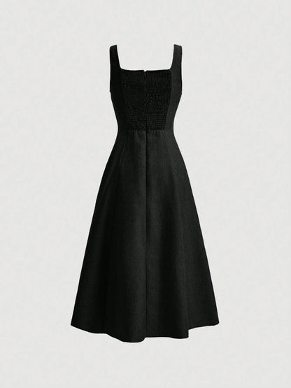 MOD Women Casual Solid Color Sleeveless Waist Cinched Sundress For Summer,Business Casual Woman