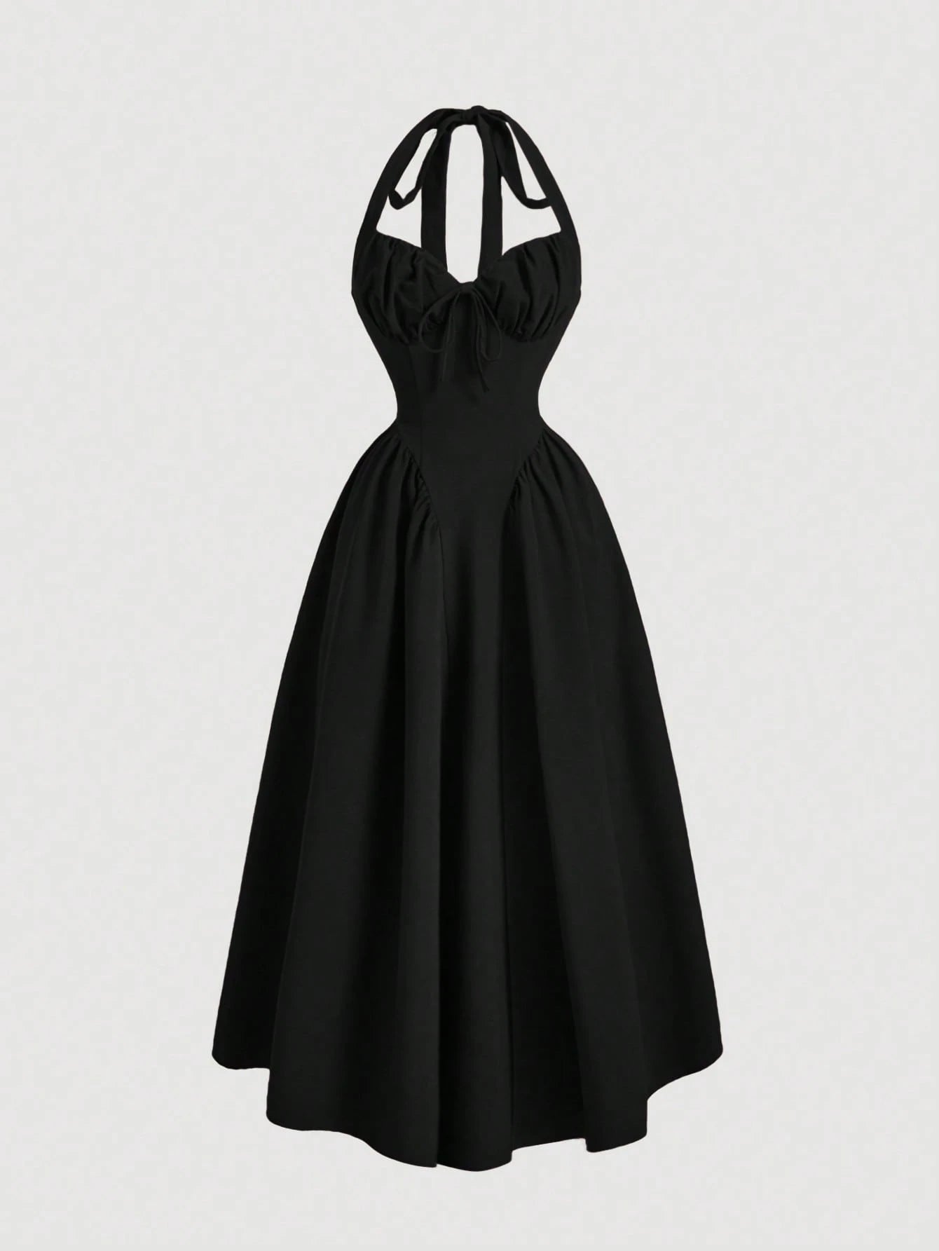 MOD Women's Halter Neck Ruched Bow Swing Dress, Black Color Party Women Outfits, S Eve Outfit,Masquerade Ball Dress,Birthday Women Outfits,Sexy Black Dress,Dress With Bow Dress,Princess Women Dr