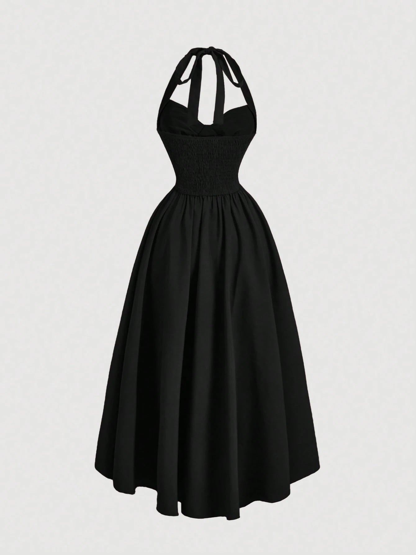 MOD Women's Halter Neck Ruched Bow Swing Dress, Black Color Party Women Outfits, S Eve Outfit,Masquerade Ball Dress,Birthday Women Outfits,Sexy Black Dress,Dress With Bow Dress,Princess Women Dr