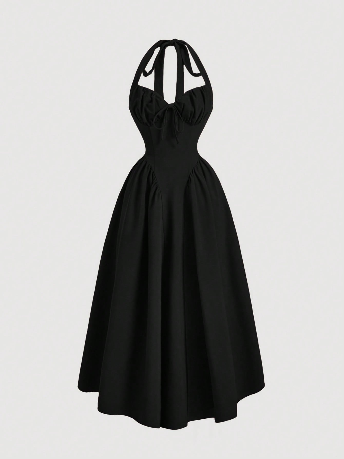 MOD Women's Halter Neck Ruched Bow Swing Dress, Black Color Party Women Outfits, S Eve Outfit,Masquerade Ball Dress,Birthday Women Outfits,Sexy Black Dress,Dress With Bow Dress,Princess Women Dr
