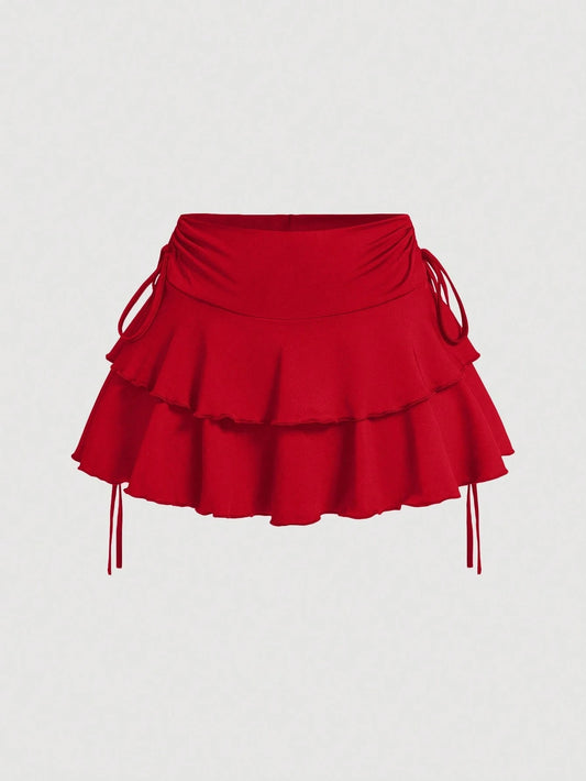 MOD Women's Solid Color Drawstring Pleated Waist Skirt