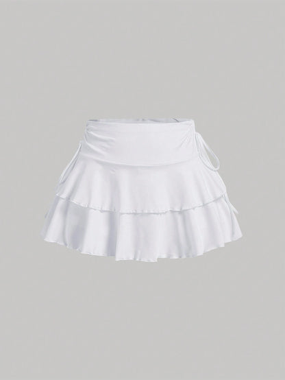 MOD Women's Solid Color Drawstring Pleated Waist Skirt