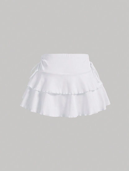 MOD Women's Solid Color Drawstring Pleated Waist Skirt
