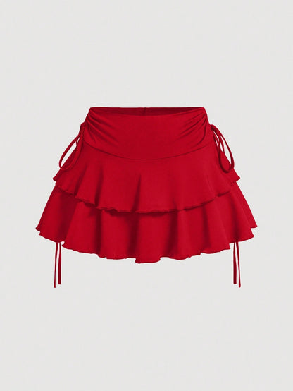 MOD Women's Solid Color Drawstring Pleated Waist Skirt