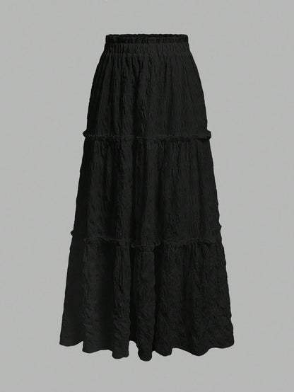 MOD Women's Solid Color Elastic Waist Frill Trim Casual Skirt