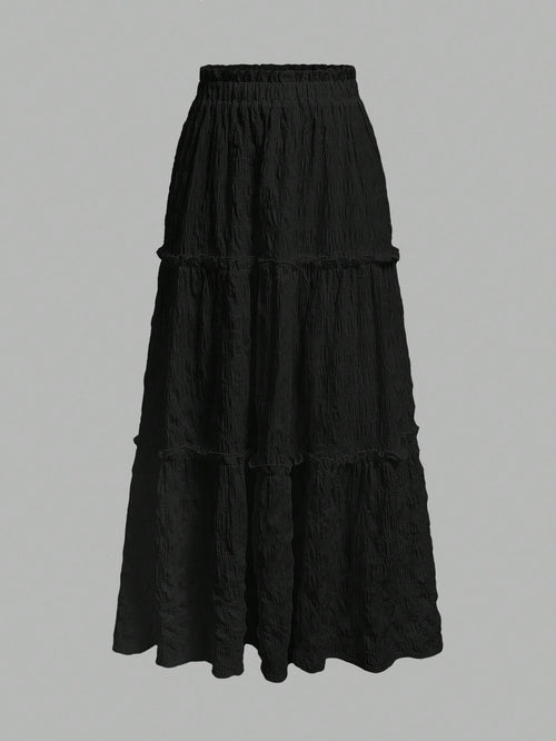 MOD Women's Solid Color Elastic Waist Frill Trim Casual Skirt