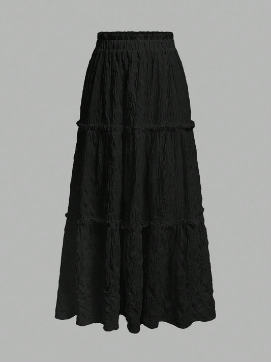 MOD Women's Solid Color Elastic Waist Frill Trim Casual Skirt