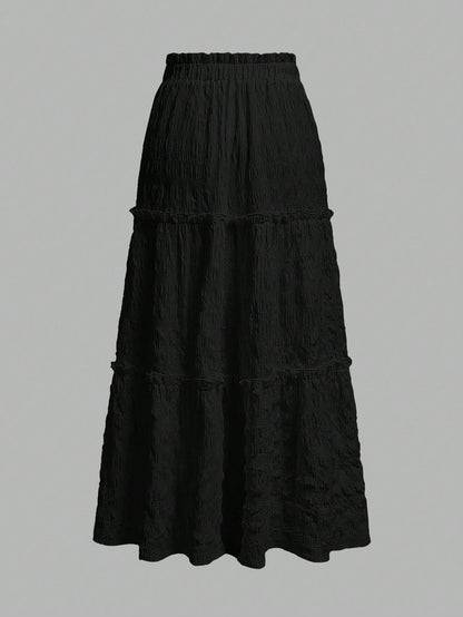 MOD Women's Solid Color Elastic Waist Frill Trim Casual Skirt