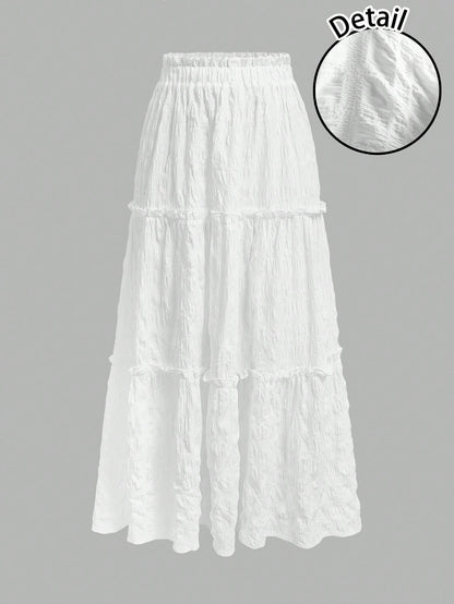 MOD Women's Solid Color Elastic Waist Frill Trim Casual Skirt