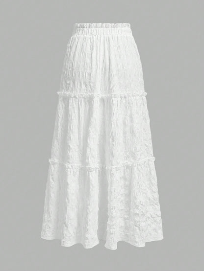 MOD Women's Solid Color Elastic Waist Frill Trim Casual Skirt