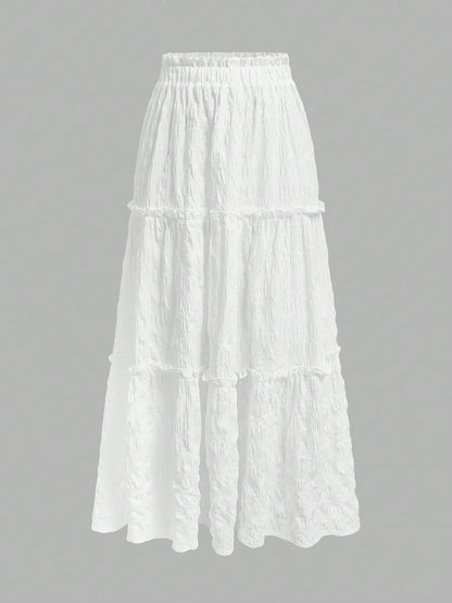 MOD Women's Solid Color Elastic Waist Frill Trim Casual Skirt