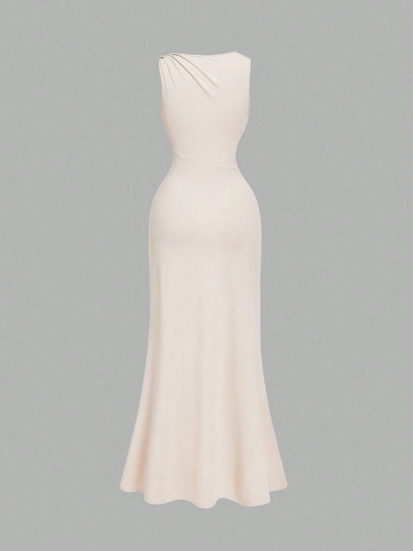 MOD Women's Solid Color Metal Buckle Pleated Asymmetric Fitted Long Dress, Gowns For Formal Occasion Evening Dresses Ladies Dresses,Summer Women