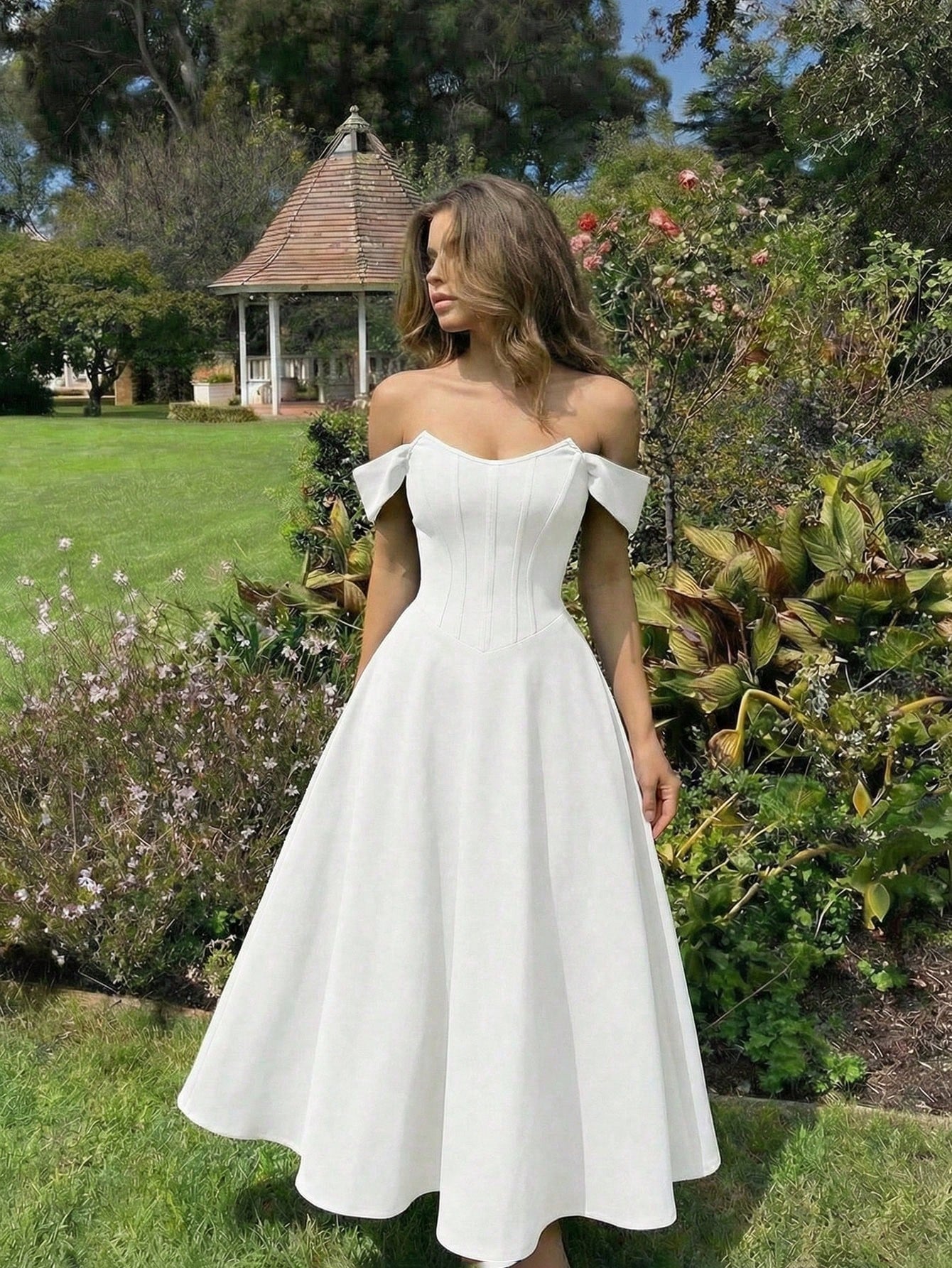 MOD Women's Vintage Fishbone Sleeveless Dress,White,Summer,Elegant,Wedding Guest,Evening Gown,Formal Ball Gown,Renaissance Retro Homecoming Dress