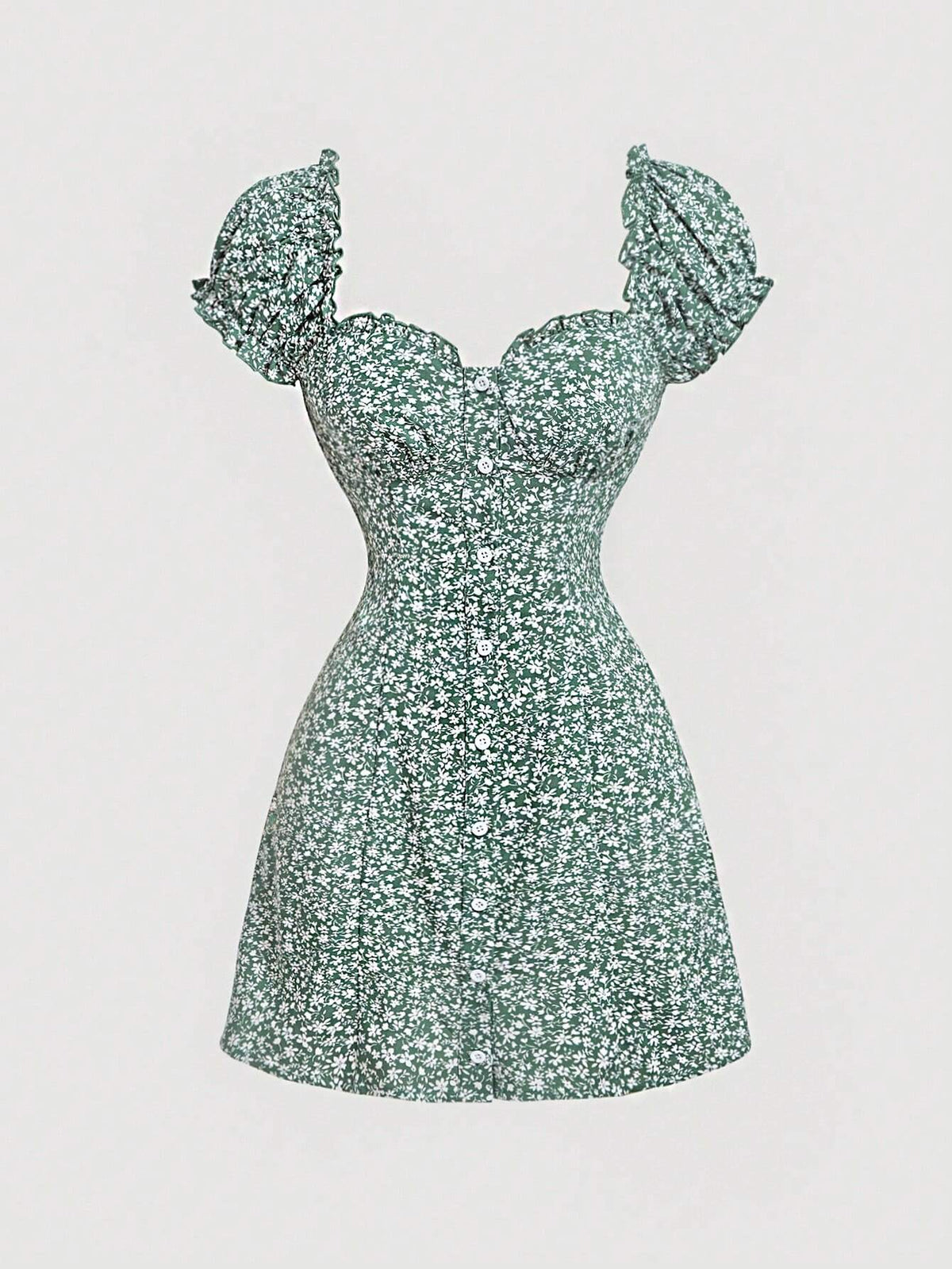 MOD Women Sweetheart Collar Sleeveless All-Over Ditsy Floral Dress