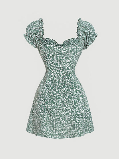 MOD Women Sweetheart Collar Sleeveless All-Over Ditsy Floral Dress