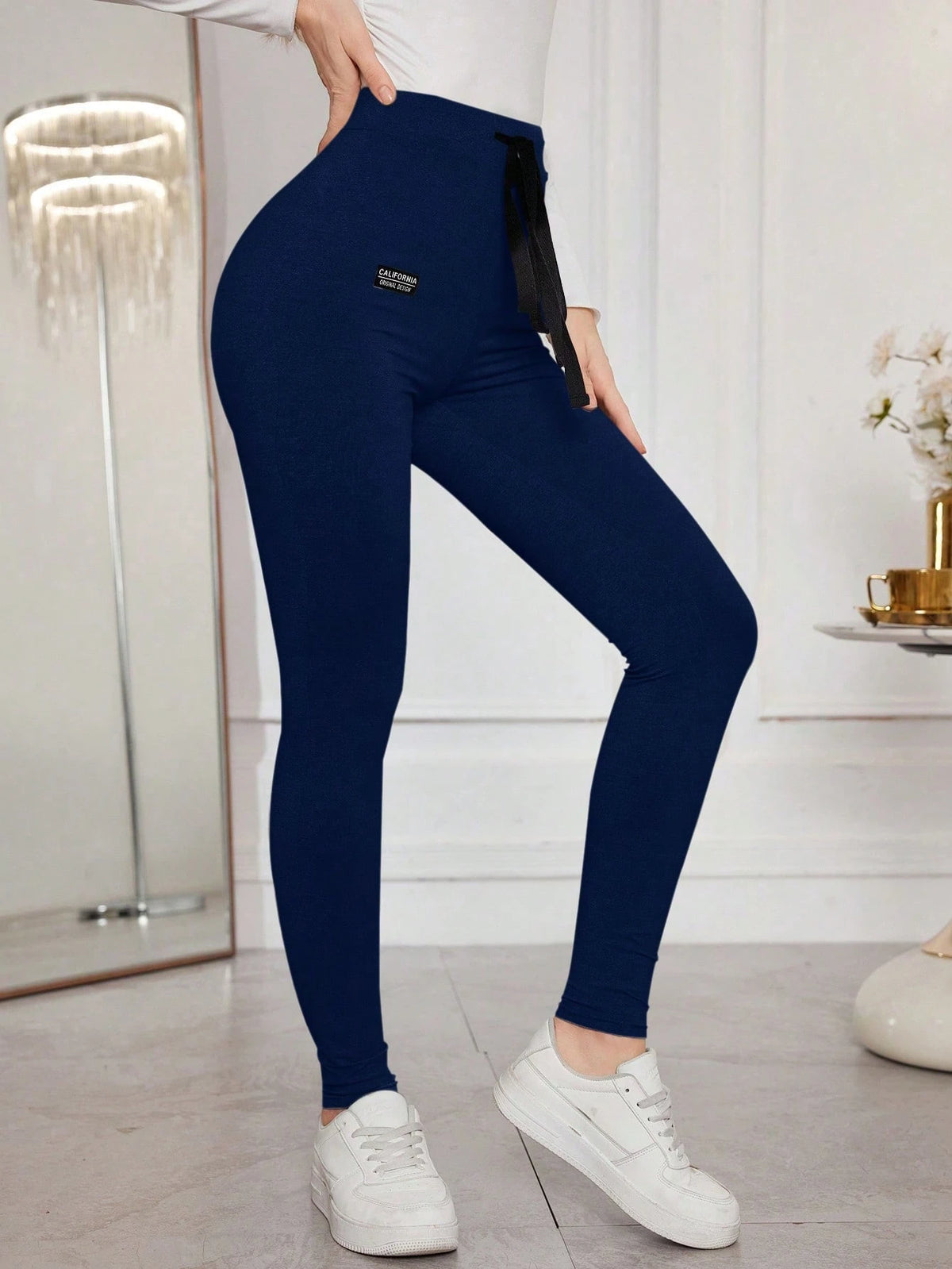 Modelyn Solid Color Drawstring Tight-Fitting Comfortable Elastic Leggings Fall Cloth For Women