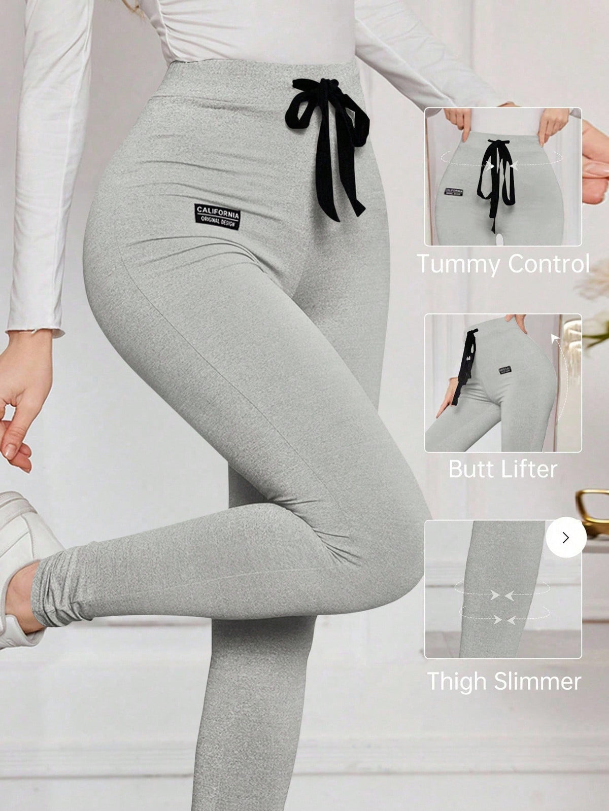 Modelyn Solid Color Drawstring Tight-Fitting Comfortable Elastic Leggings Fall Cloth For Women