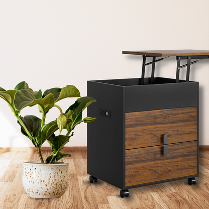 Modern Solid Wood Bedside Nightstand Swivel Laptop Work Table