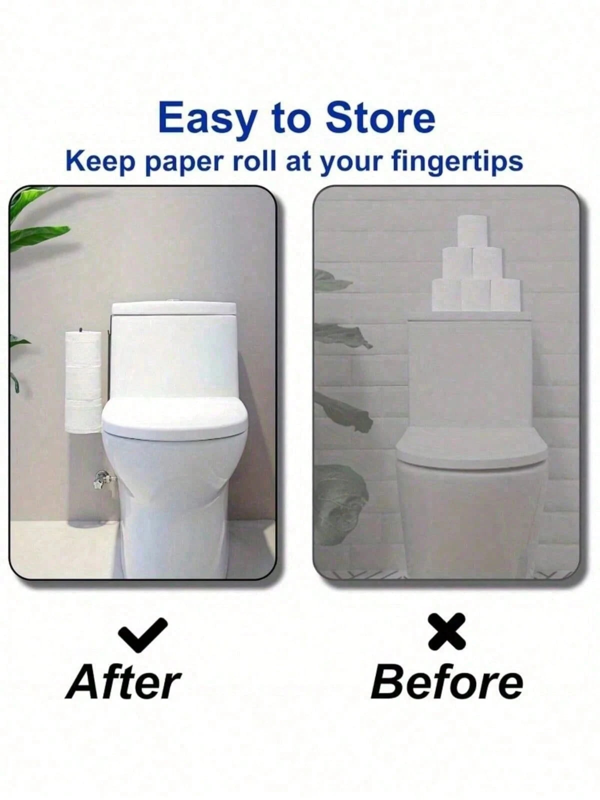 Modern Style Toilet Paper Holder- Durable Metal Hanging Toilet Paper Storage Rack- 3 Roll Capacity Bathroom Storage Shelf- Simple No-Installation Toilet Paper Holder