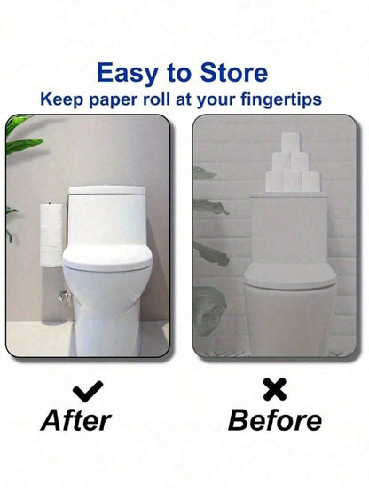 Modern Style Toilet Paper Holder- Durable Metal Hanging Toilet Paper Storage Rack- 3 Roll Capacity Bathroom Storage Shelf- Simple No-Installation Toilet Paper Holder