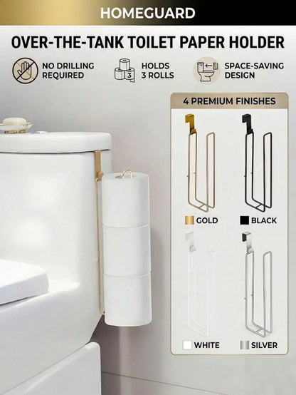 Modern Style Toilet Paper Holder- Durable Metal Hanging Toilet Paper Storage Rack- 3 Roll Capacity Bathroom Storage Shelf- Simple No-Installation Toilet Paper Holder