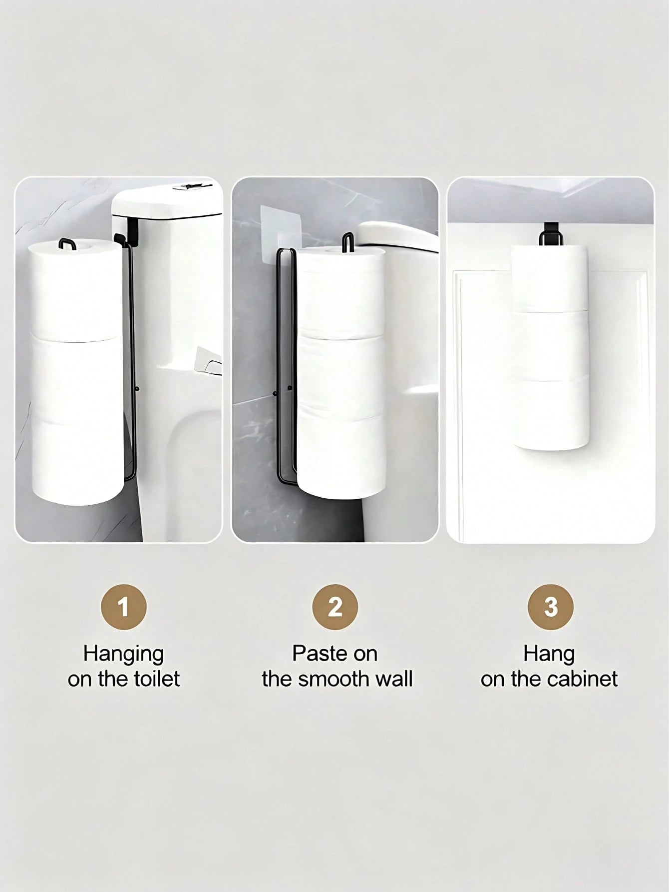 Modern Style Toilet Paper Holder- Durable Metal Hanging Toilet Paper Storage Rack- 3 Roll Capacity Bathroom Storage Shelf- Simple No-Installation Toilet Paper Holder