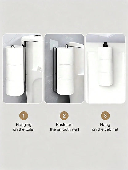 Modern Style Toilet Paper Holder- Durable Metal Hanging Toilet Paper Storage Rack- 3 Roll Capacity Bathroom Storage Shelf- Simple No-Installation Toilet Paper Holder