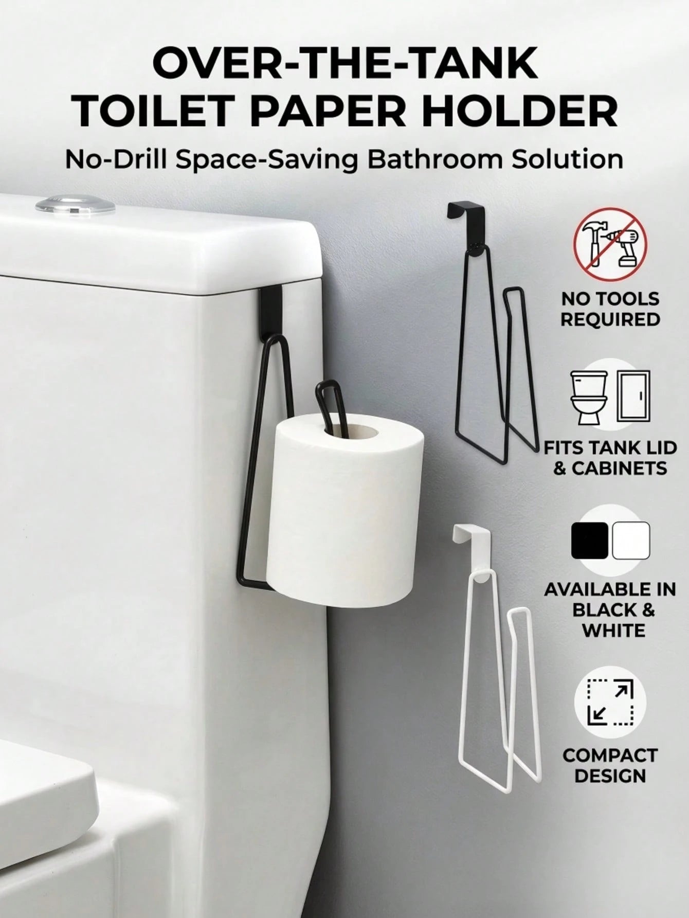 Modern Style Toilet Paper Holder- Durable Metal Hanging Toilet Paper Storage Rack- 3 Roll Capacity Bathroom Storage Shelf- Simple No-Installation Toilet Paper Holder