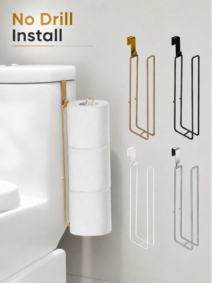 Modern Style Toilet Paper Holder- Durable Metal Hanging Toilet Paper Storage Rack- 3 Roll Capacity Bathroom Storage Shelf- Simple No-Installation Toilet Paper Holder