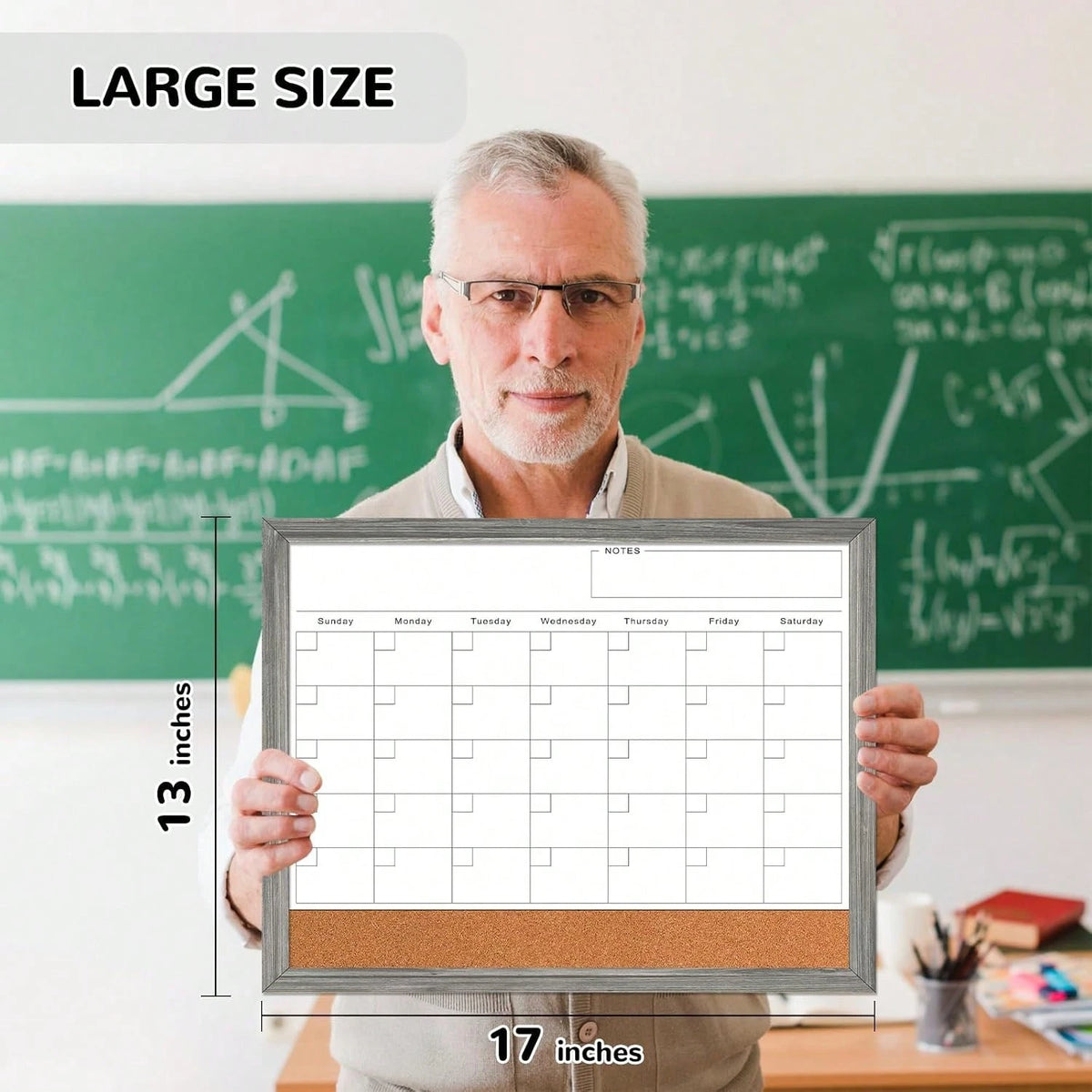 Monthly Whiteboard Calendar &Amp; Corkboard For Wall, Magnetic 17"X13" Dry Erase Board With Gray Wood Framed, 2in1 White Board Cork Board