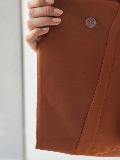MOTF PREMIUM SOLID FLAP DETAIL BUCKLE BELTED MIDI DRESS