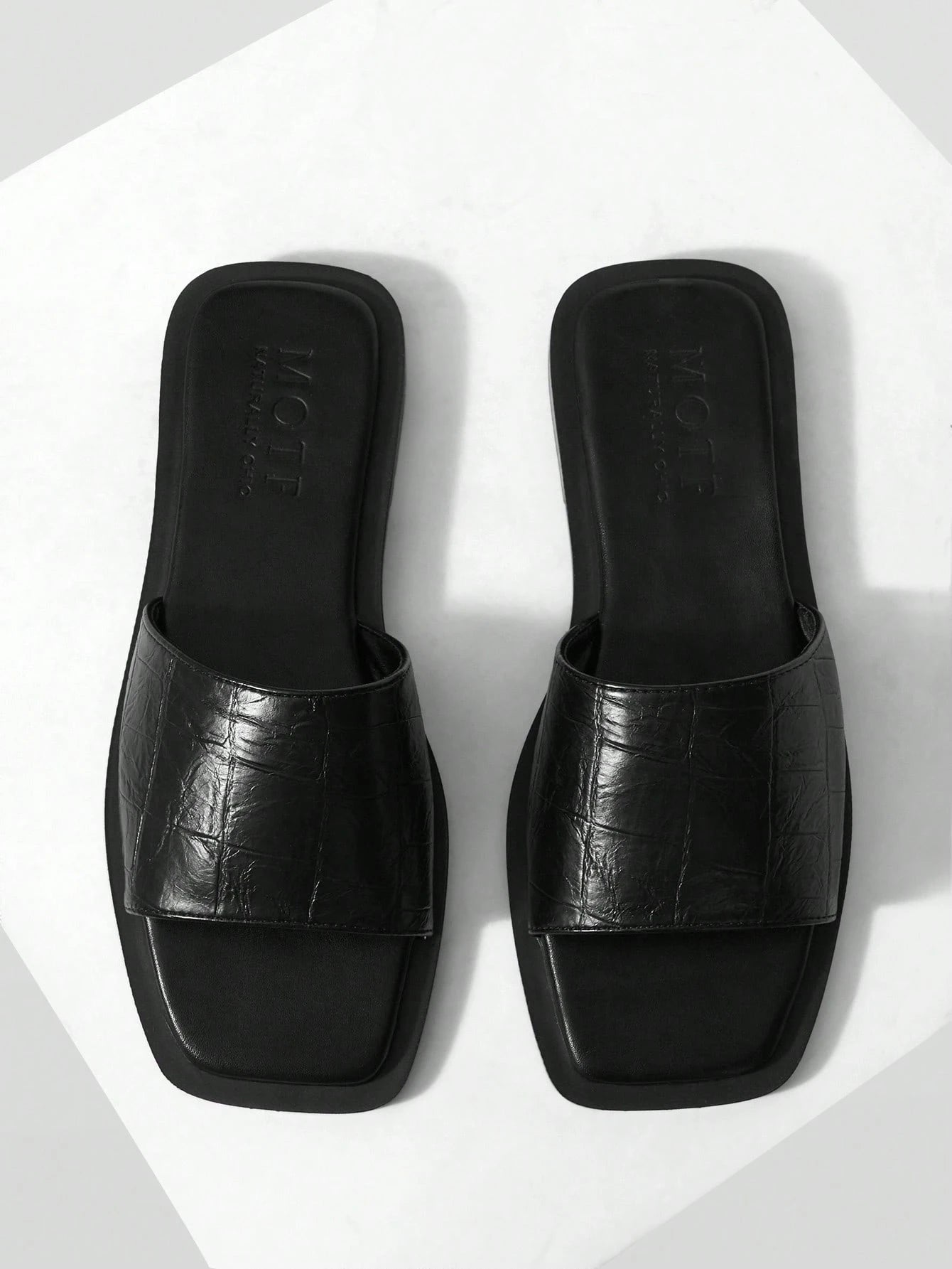 MOTF PREMIUM SUMMER VINTAGE BLACK STONE PATTERN SEXY SQUARE TOE FLAT VERSATILE WOMEN'S SANDALS